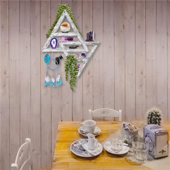 Moon Phase Triangle Shelf with Hooks - Moon Shelf for Crystals- Witchy White - Picture 6 of 7